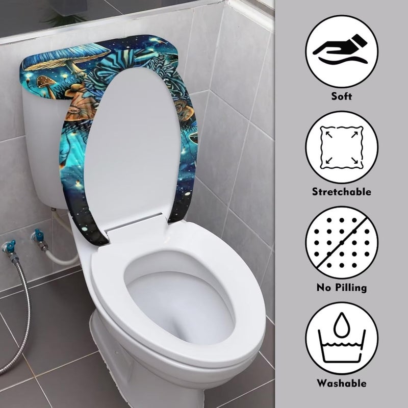 Flashideas Blue Mushroom Toilet Lid & Tank Cover Set - 2 Pcs Stretch Toilet Covers Fits Most Tanks & Lids - Image 3